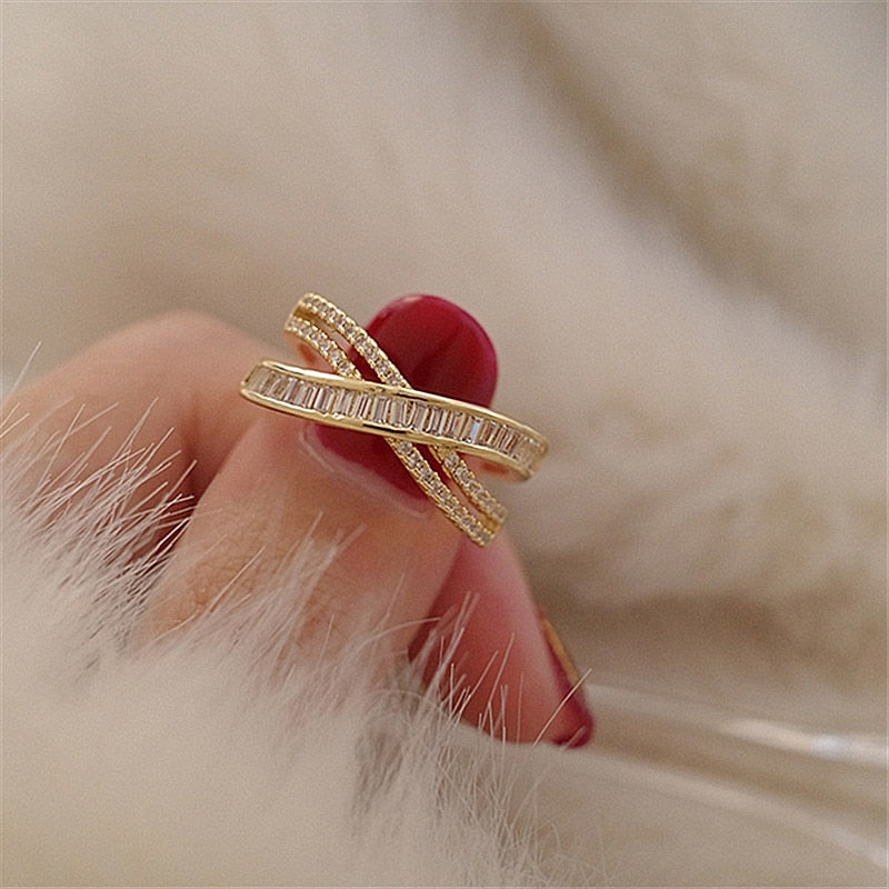 New Exquisite Cross Opening Ring Fashion Temperament Simple Ring Elegant Ladies Jewelry